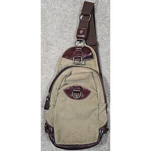 Gootium Khaki Green Canvas Leather Crossbody Sling Bag Backpack Chest Pack Tan